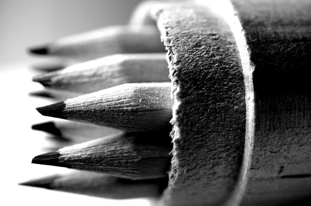 matite di legno in bianco e nero